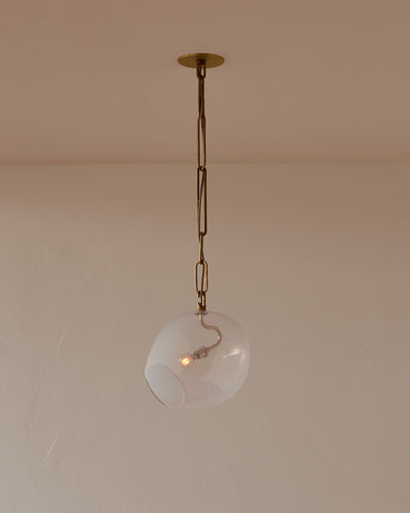 Robert True Ogden RTO Lighting - Large Lou Pendant - Opal Glass Globe - Tumbled Brass Hand Bent Chain#glass_opal-glass