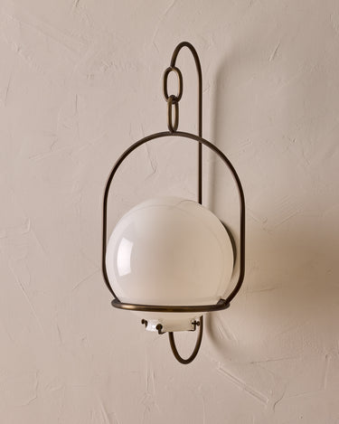 Robert True Ogden RTO Lighting - Large Emil Sconce - Brushed Satin Nickel - 10" Milk Glass Globe#finish_antique-brass #glass_milk-glass