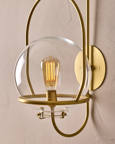 Robert True Ogden RTO Lighting - Large Emil Sconce - Brushed Satin Brass - 10" Clear Glass Globe#finish_brushed-satin-brass #glass_clear-glass