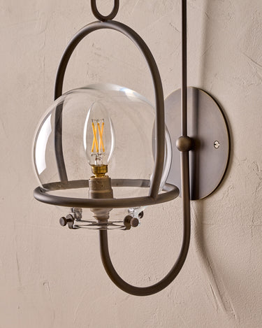Robert True Ogden RTO Lighting - Small Emil Lantern Sconce - Antique Brass - 6" Clear Glass Globe#finish_antique-brass #glass_clear-glass