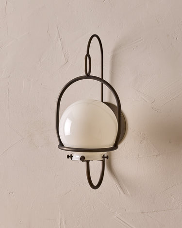 Robert True Ogden RTO Lighting - Small Emil Lantern Sconce - Oil Rubbed Brass - 6" Milk Glass Globe#finish_oil-rubbed-brass #glass_milk-glass