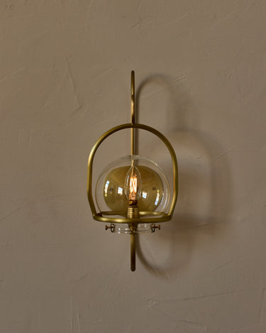 Robert True Ogden RTO Lighting - Small Emil Lantern Sconce - Brushed Satin Brass - 6" Clear Glass Globe#finish_brushed-satin-brass #glass_clear-glass