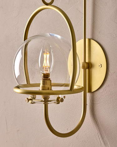 Robert True Ogden RTO Lighting - Small Emil Lantern Sconce - Brushed Satin Brass - 6" Clear Glass Globe#finish_brushed-satin-brass #glass_clear-glass