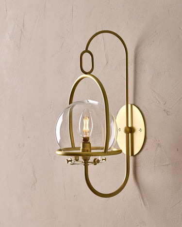 Robert True Ogden RTO Lighting - Small Emil Lantern Sconce - Brushed Satin Brass - 6" Clear Glass Globe#finish_brushed-satin-brass #glass_clear-glass