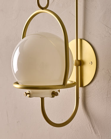Robert True Ogden RTO Lighting - Small Emil Lantern Sconce - Brushed Satin Brass - 6" Clear Glass Globe#finish_brushed-satin-brass #glass_milk-glass