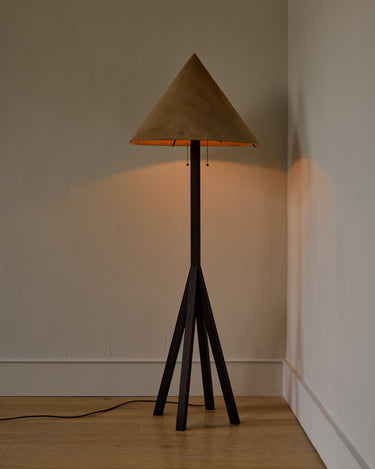 Robert True Ogden RTO Lighting Anouck Floor Lamp - Dark Wash Maple#wood-finish_dark-wash-maple #shade-color_beige