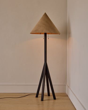 Robert True Ogden RTO Lighting Anouck Floor Lamp - Dark Wash Maple#wood-finish_dark-wash-maple #shade-color_beige