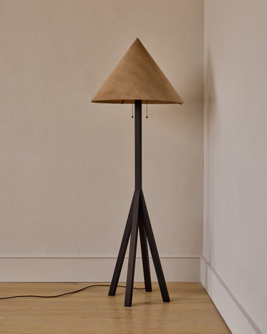 Robert True Ogden RTO Lighting Anouck Floor Lamp - Dark Wash Maple#wood-finish_dark-wash-maple #shade-color_beige