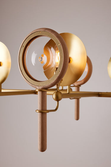 Robert True Ogden RTO Lighting Alice Chandelier Eight Arm - Clear Glass - Ash Lens Holder - Brushed Satin Brass#finish_natural-ash-brushed-satin-brass #glass_clear-glass
