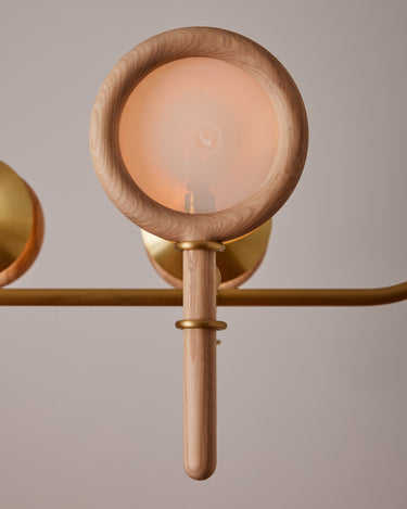 Robert True Ogden RTO Lighting Alice Chandelier Four Arm - Opal Glass - Ash Lens Holder - Brushed Satin Brass#finish_natural-ash-brushed-satin-brass #glass_opal-glass
