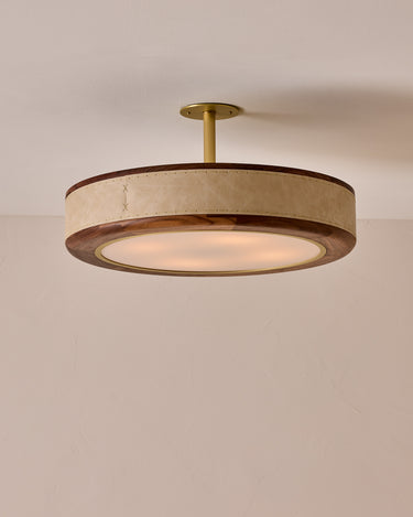 Robert True Ogden RTO Lighting 24" Nura Ceiling Fixture Pendant - Au Lait Leather#leather_au-lait-leather