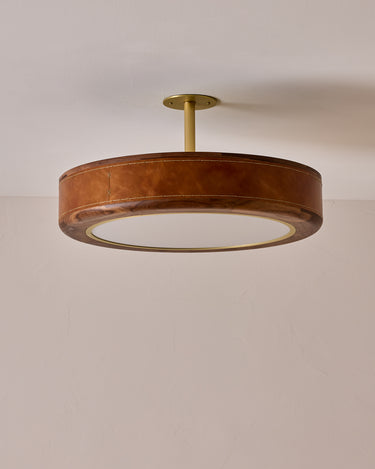 Robert True Ogden RTO Lighting 24" Nura Ceiling Fixture Pendant - Cognac Leather#leather_cognac-leather