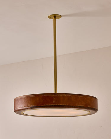 Robert True Ogden RTO Lighting 30" Nura Ceiling Fixture Pendant - Cognac Leather#leather_cognac-leather