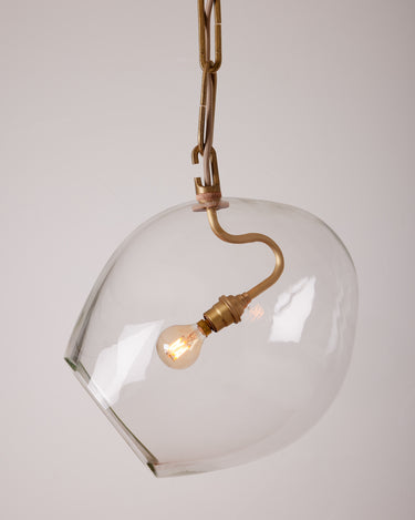 Robert True Ogden RTO Lighting - Large Lou Pendant - Clear Glass Globe - Tumbled Brass Hand Bent Chain#glass_clear-glass