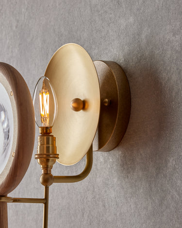 Robert True Ogden RTO Lighting Alice Sconce - Brushed Satin Brass - Ash Lens Holder - Clear Glass#finish_natural-ash-brushed-satin-brass