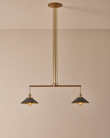Robert True Ogden RTO Lighting - Two Arm Yaffa Chandelier - Black Leather Shade#leather-shade_black-leather