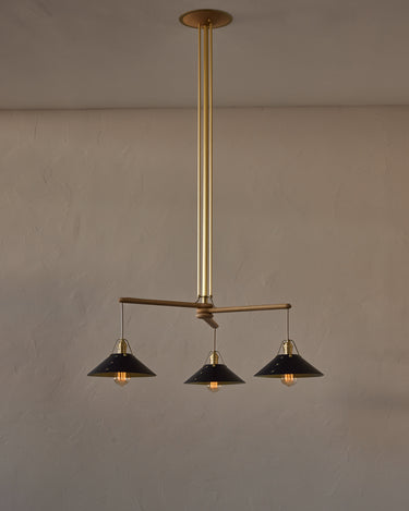 Robert True Ogden RTO Lighting - Three Arm Yaffa Chandelier - Black Leather Shade#leather-shade_black-leather