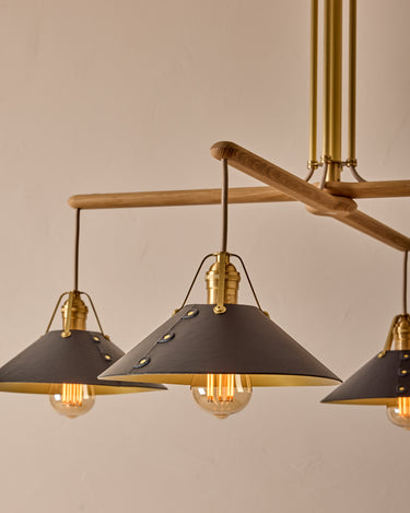 Robert True Ogden RTO Lighting - Four Arm Yaffa Chandelier - Black Leather Shade#leather-shade_black-leather