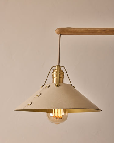 Robert True Ogden RTO Lighting - Two Arm Yaffa Chandelier - Eggshell Leather Shade#leather-shade_eggshell-leather