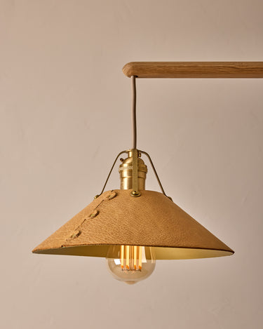 Robert True Ogden RTO Lighting - Two Arm Yaffa Chandelier - Natural Leather Shade#leather-shade_natural-leather