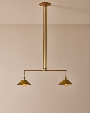 Robert True Ogden RTO Lighting - Two Arm Yaffa Chandelier - Spruce Leather Shade#leather-shade_spruce-leather