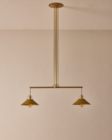 Robert True Ogden RTO Lighting - Two Arm Yaffa Chandelier - Spruce Leather Shade#leather-shade_spruce-leather