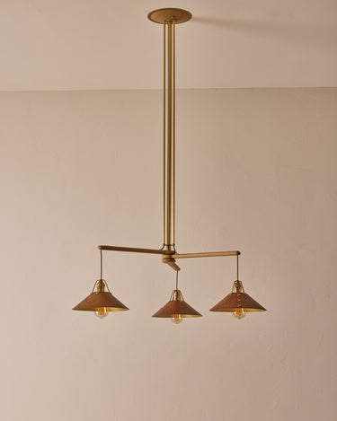 Robert True Ogden RTO Lighting - Three Arm Yaffa Chandelier - Cognac Leather Shade#leather-shade_cognac-leather