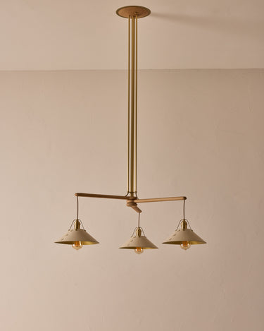 Robert True Ogden RTO Lighting - Three Arm Yaffa Chandelier - Eggshell Leather Shade#leather-shade_eggshell-leather