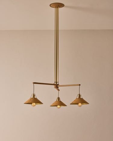 Robert True Ogden RTO Lighting - Three Arm Yaffa Chandelier - Natural Leather Shade#leather-shade_natural-leather