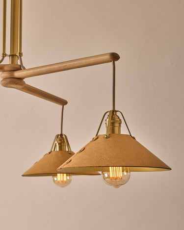 Robert True Ogden RTO Lighting - Three Arm Yaffa Chandelier - Natural Leather Shade#leather-shade_natural-leather