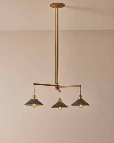 Robert True Ogden RTO Lighting - Three Arm Yaffa Chandelier - Navy Leather Shade#leather-shade_navy-leather