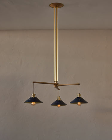 Robert True Ogden RTO Lighting - Three Arm Yaffa Chandelier - Navy Leather Shade#leather-shade_navy-leather