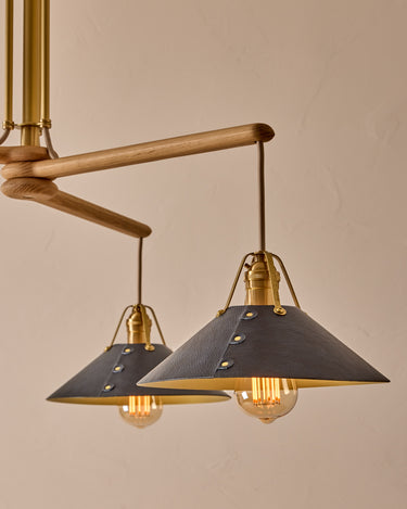 Robert True Ogden RTO Lighting - Three Arm Yaffa Chandelier - Navy Leather Shade#leather-shade_navy-leather