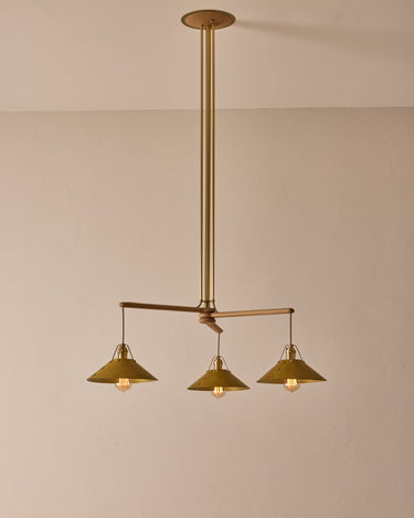 Robert True Ogden RTO Lighting - Three Arm Yaffa Chandelier - Spruce Leather Shade#leather-shade_spruce-leather