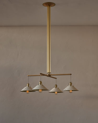 Robert True Ogden RTO Lighting - Four Arm Yaffa Chandelier - Eggshell Leather Shade#leather-shade_eggshell-leather