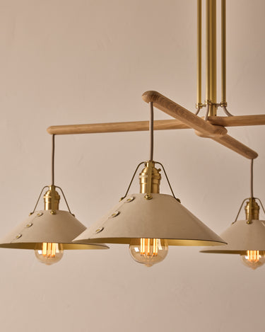 Robert True Ogden RTO Lighting - Four Arm Yaffa Chandelier - Eggshell Leather Shade#leather-shade_eggshell-leather