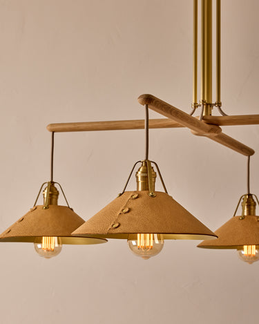 Robert True Ogden RTO Lighting - Four Arm Yaffa Chandelier - Natural Leather Shade#leather-shade_natural-leather