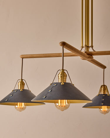 Robert True Ogden RTO Lighting - Four Arm Yaffa Chandelier - Navy Leather Shade#leather-shade_navy-leather