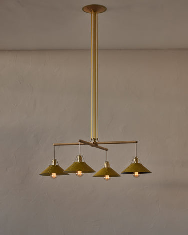 Robert True Ogden RTO Lighting - Four Arm Yaffa Chandelier - Spruce Leather Shade#leather-shade_spruce-leather