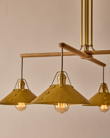 Robert True Ogden RTO Lighting - Four Arm Yaffa Chandelier - Spruce Leather Shade#leather-shade_spruce-leather