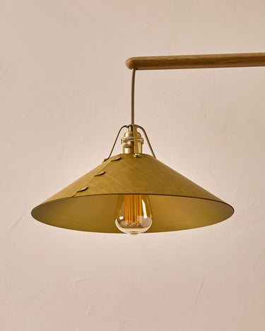 Robert True Ogden RTO Lighting - Large Yaffa Swing Arm Sconce - Spruce Leather Shade - Natural Oak Arm - Oil Rubbed Brass Wall Brackets#leather-shade_spruce-leather