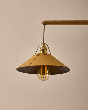 Robert True Ogden RTO Lighting - Medium Yaffa Swing Arm Sconce - Plug In - Natural Leather Shade - Natural Oak Arm - Oil Rubbed Brass Wall Brackets#leather-shade_natural-leather