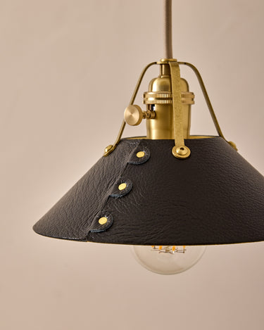Robert True Ogden RTO Lighting - Small Yaffa Swing Arm Sconce - Black Leather Shade - Natural Oak Arm - Oil Rubbed Brass Wall Brackets#leather-shade_black-leather