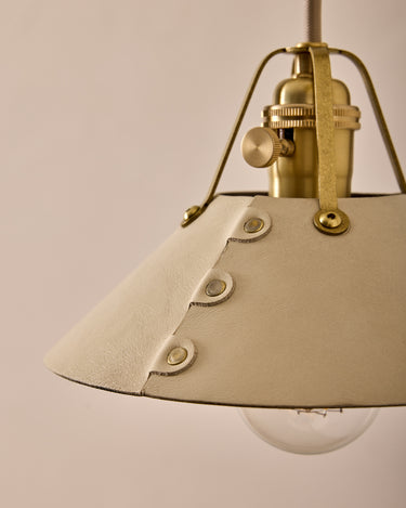 Robert True Ogden RTO Lighting - Small Yaffa Swing Arm Sconce - Eggshell Leather Shade - Natural Oak Arm - Oil Rubbed Brass Wall Brackets#leather-shade_eggshell-leather
