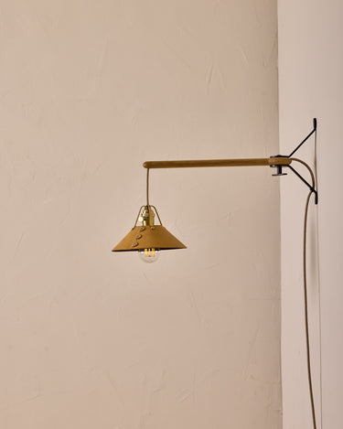 Robert True Ogden RTO Lighting - Small Yaffa Swing Arm Sconce - Natural Leather Shade - Natural Oak Arm - Oil Rubbed Brass Wall Brackets#leather-shade_natural-leather
