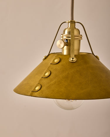 Robert True Ogden RTO Lighting - Small Yaffa Swing Arm Sconce - Spruce Leather Shade - Natural Oak Arm - Oil Rubbed Brass Wall Brackets#leather-shade_spruce-leather