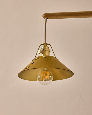 Robert True Ogden RTO Lighting - Small Yaffa Swing Arm Sconce - Spruce Leather Shade - Natural Oak Arm - Oil Rubbed Brass Wall Brackets#leather-shade_spruce-leather