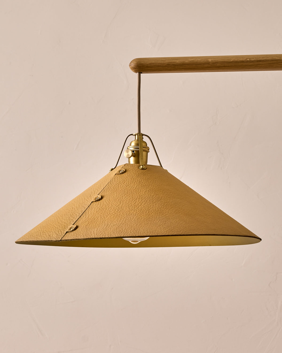 Robert True Ogden RTO Lighting - Extra Large Yaffa Swing Arm Sconce - Natural Leather Shade - Natural Oak Arm - Oil Rubbed Brass Wall Brackets#leather-shade_natural-leather