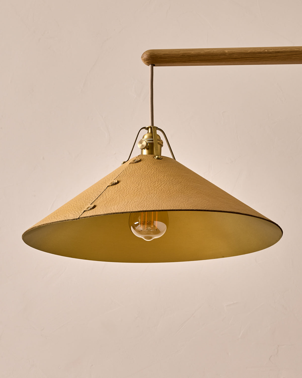 Robert True Ogden RTO Lighting - Extra Large Yaffa Swing Arm Sconce - Natural Leather Shade - Natural Oak Arm - Oil Rubbed Brass Wall Brackets#leather-shade_natural-leather