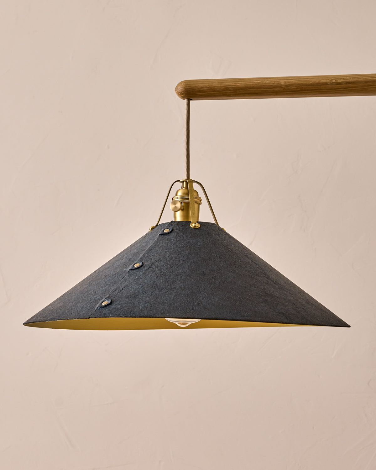 Robert True Ogden RTO Lighting - Extra Large Yaffa Swing Arm Sconce - Navy Leather Shade - Natural Oak Arm - Oil Rubbed Brass Wall Brackets#leather-shade_navy-leather